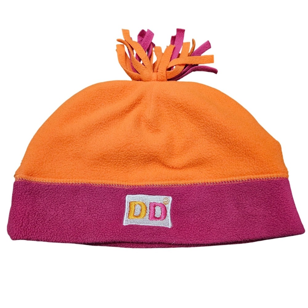 Dunkin' Donuts Pink Orange Winter Beanie Hat Fleece